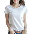 thumbnail image 1 of Women's Basic Shirts Summer Crew Neck Short Sleeve Solid Color Tee Casual Loose Fit Tops Soft Comfy Clothes (M, White), 1 of 4