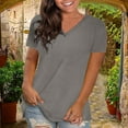 thumbnail image 1 of Women's Basic Short Sleeve Cotton T Shirts Solid Color Comfy V Neck Loose Tunic Tee Shirts Tops Gray XXL, 1 of 7