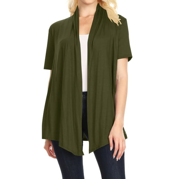 Women's Basic Short Sleeve Open Front Casual Comfy Office Work Wear Solid Cardigan