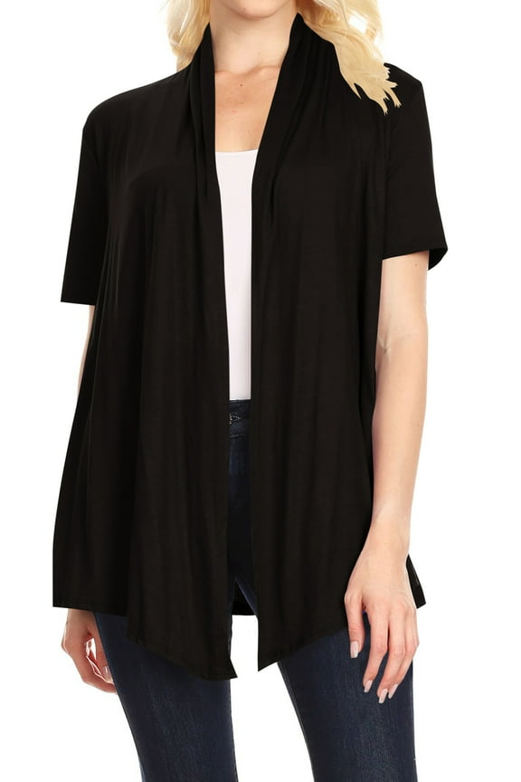 Women's Basic Short Sleeve Open Front Casual Comfy Office Work Wear Solid Cardigan