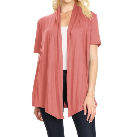Women's Basic Short Sleeve Open Front Casual Comfy Office Work Wear Solid Cardigan