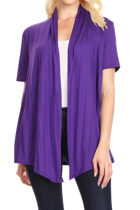 Women's Basic Short Sleeve Open Front Casual Comfy Office Work Wear Solid Cardigan