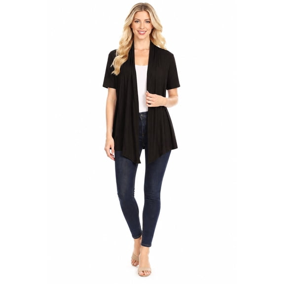 Women's Basic Short Sleeve Open Front Casual Comfy Office Work Wear Solid Cardigan