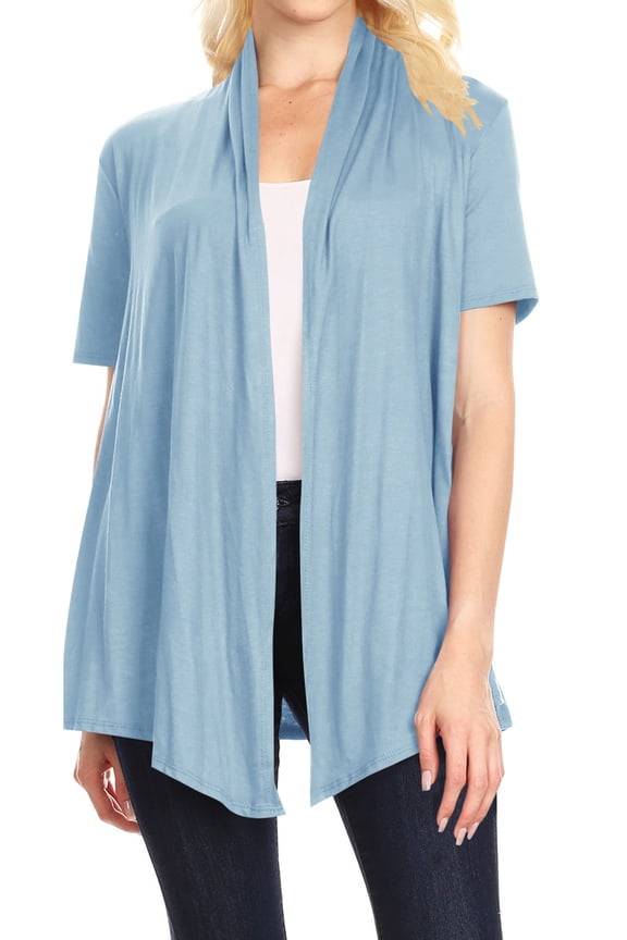 Women's Basic Short Sleeve Open Front Casual Comfy Office Work Wear Solid Cardigan