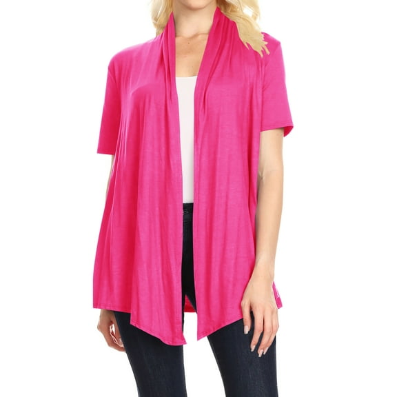 Women's Basic Short Sleeve Open Front Casual Comfy Office Work Wear Solid Cardigan