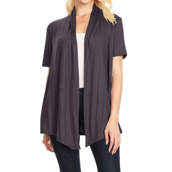 Women's Basic Short Sleeve Open Front Casual Comfy Office Work Wear Solid Cardigan