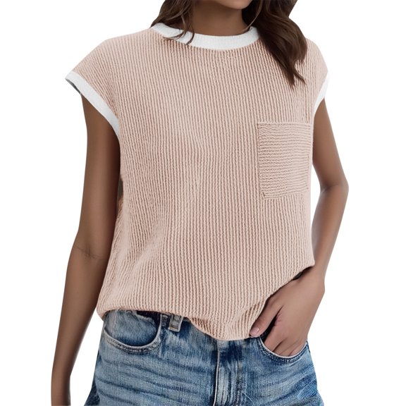Women's Basic Short Sleeve Rib Knit T Shirt for Spring/Summer, Casual Style, Versatile Pairing