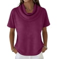 thumbnail image 1 of Women's Basic Short Sleeve Sweater, Round Neck Solid Color Casual Pullover, Versatile Layering Piece for Cool Weather or Everyday Wear,Dark Purple - XL, 1 of 4