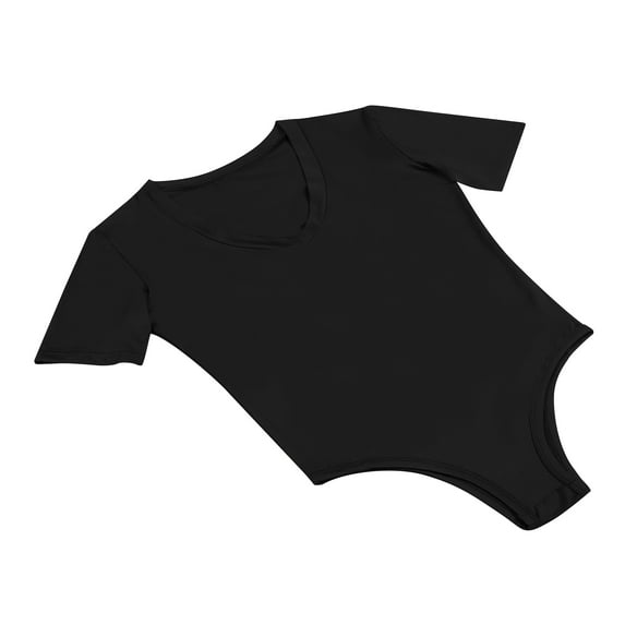 Women's Basic Short Sleeve V Neck Jumpsuits Leotard Bodysuit Tops Jumpsuit, Black, S