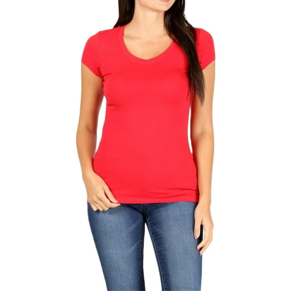 Women's Basic Short Sleeve V Neck T-Shirt Top