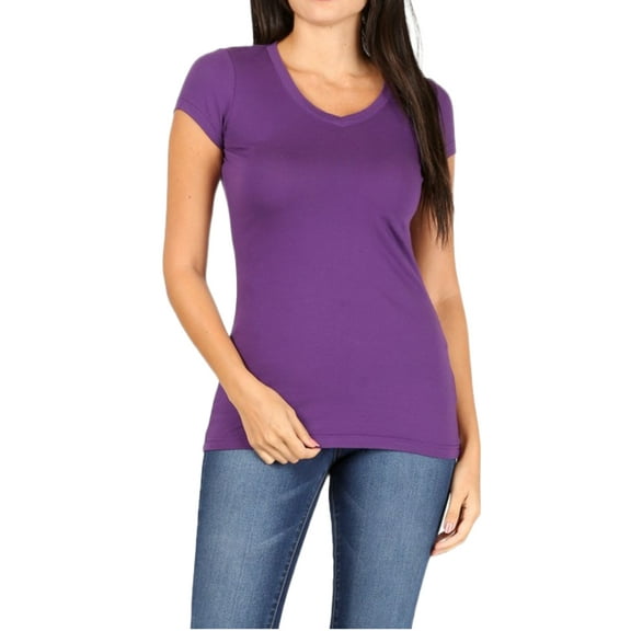 Women's Basic Short Sleeve V Neck T-Shirt Top