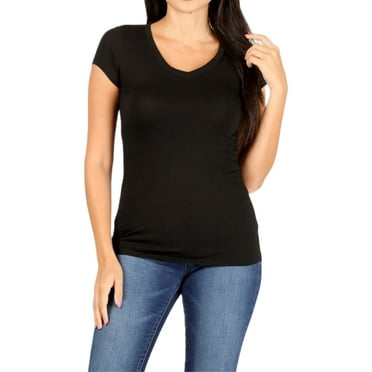 Women's Basic Short Sleeve V Neck T-Shirt Top