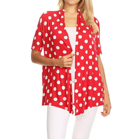 Women's Basic Short Sleeves Loose Fit Casual Comfy Open Front Polka Dot Summer Cardigan