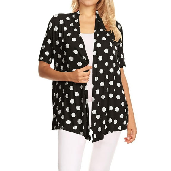 Women's Basic Short Sleeves Loose Fit Casual Comfy Open Front Polka Dot Summer Cardigan