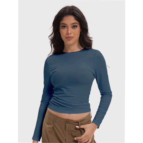 Women’s Basic Skinny Crop Top Tee Shirt Short Sleeve Workout Round Neck Cropped Tshirt