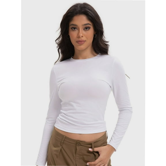 Women’s Basic Skinny Crop Top Tee Shirt Short Sleeve Workout Round Neck Cropped Tshirt