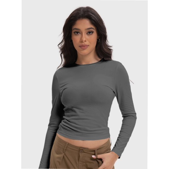 Women’s Basic Skinny Crop Top Tee Shirt Short Sleeve Workout Round Neck Cropped Tshirt