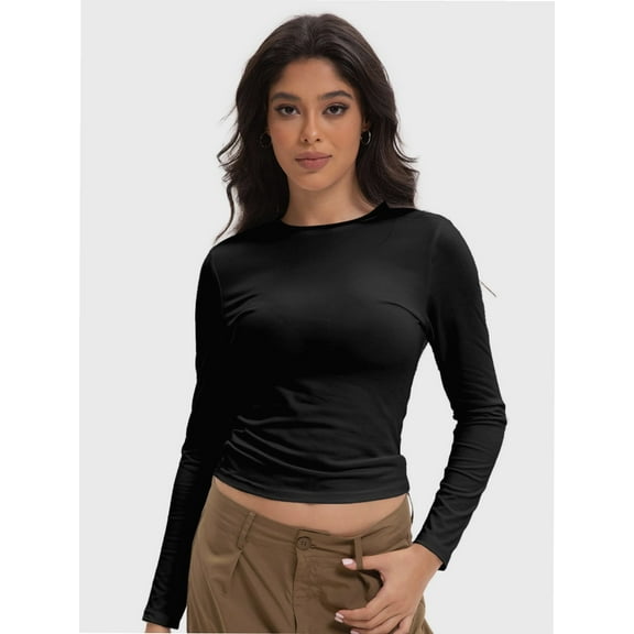 Women’s Basic Skinny Crop Top Tee Shirt Short Sleeve Workout Round Neck Cropped Tshirt
