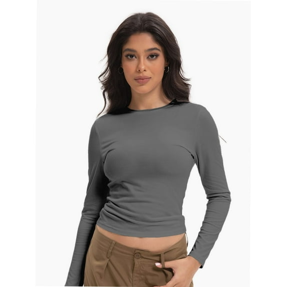 Women’s Basic Skinny Crop Top Tee Shirt Short Sleeve Workout Round Neck Cropped Tshirt