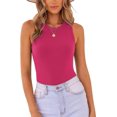 thumbnail image 1 of Women's Basic Sleeveless Racer Back Halter Neck Ribbed Bodysuit Tank Tops, 1 of 4