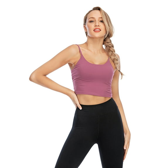Women's Basic Sleeveless Spaghetti Strap Cropped Cami Tube Top Solid Short Vest, Purple, L