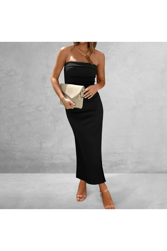 Women's Basic Sleeveless Tube Top Sexy Strapless Club Dress XS black