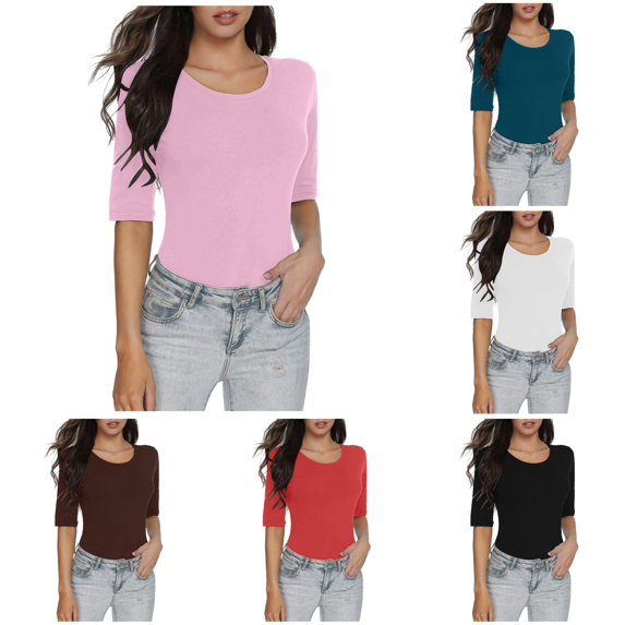 Women's Basic Slim Fit Top Solid Color Short Sleeve T Shirt