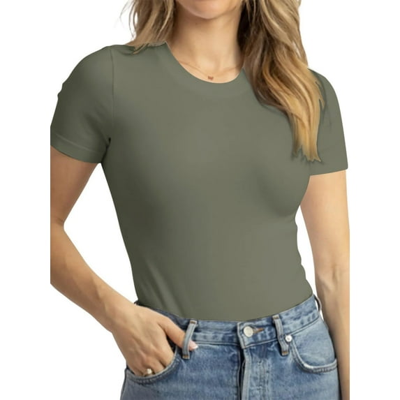 Women's Basic Solid Active Soft Short Sleeve Crew Neck Top T-Shirts