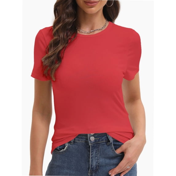 Women's Basic Solid Active Soft Short Sleeve Crew Neck Top T-Shirts