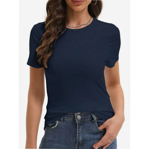 Women's Basic Solid Active Soft Short Sleeve Crew Neck Top T-Shirts
