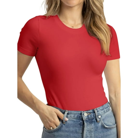 Women's Basic Solid Active Soft Short Sleeve Crew Neck Top T-Shirts