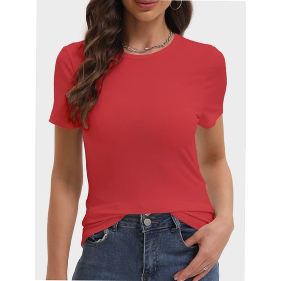 Women's Basic Solid Active Soft Short Sleeve Crew Neck Top T-Shirts