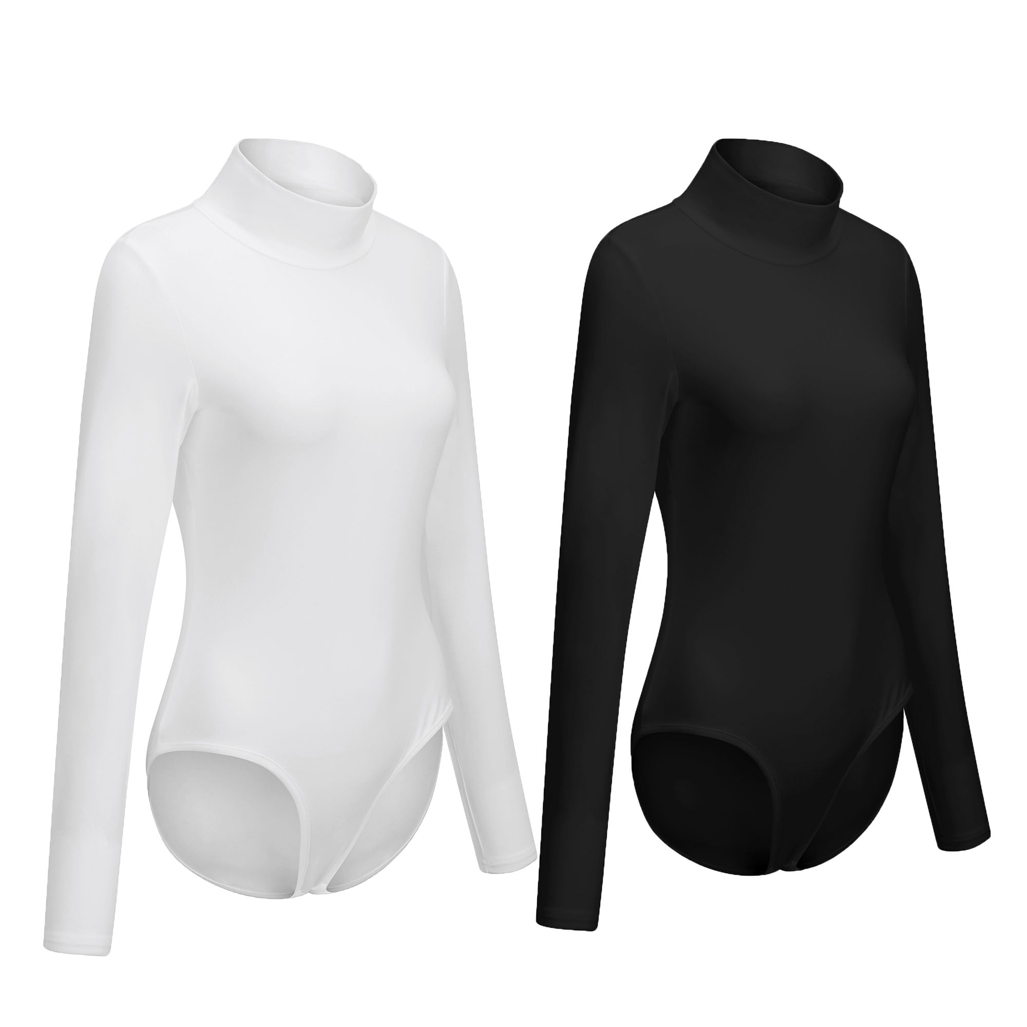 Women's Basic Solid Bodysuit Turtleneck Leotard Top Long Sleeve Slim Fit Basic Stretch Soft