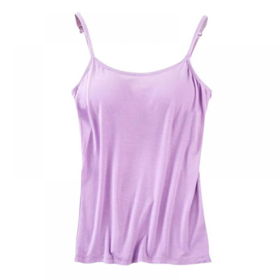 Women's Basic Solid Camisole Adjustable Spaghetti Strap Tank Top With Chest Pad