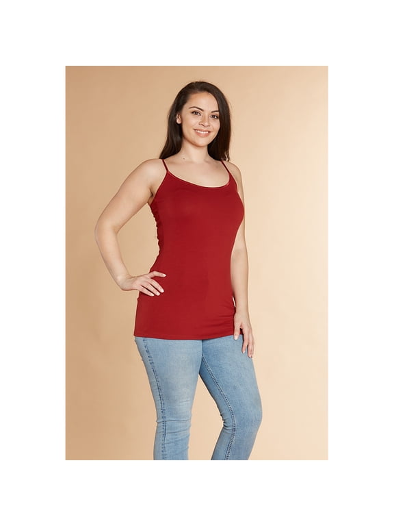 Women's Basic Solid Camisole Adjustable Strap Long Layering Tank Top Plus XL/2XL/3XL