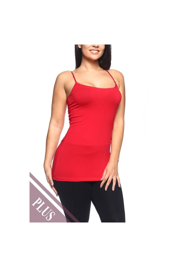 Women's Basic Solid Camisole Adjustable Strap Long Layering Tank Top Plus XL/2XL/3XL