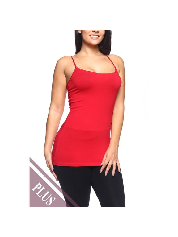Women's Basic Solid Camisole Adjustable Strap Long Layering Tank Top Plus XL/2XL/3XL