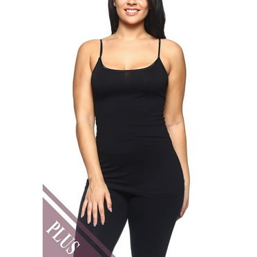 Women's Basic Solid Camisole Adjustable Strap Long Layering Tank Top Plus XL/2XL/3XL
