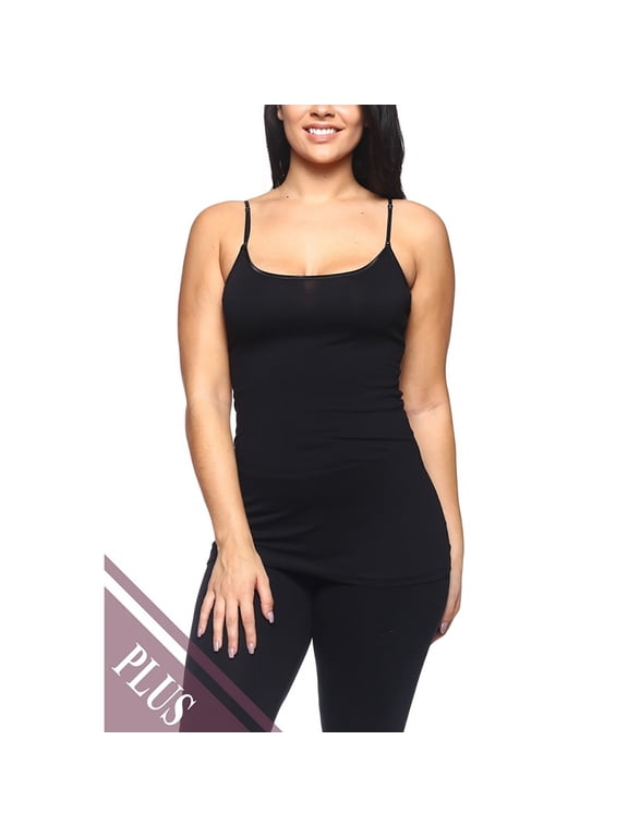 Women's Basic Solid Camisole Adjustable Strap Long Layering Tank Top Plus XL/2XL/3XL