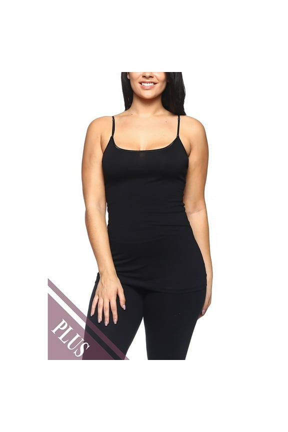 Women's Basic Solid Camisole Adjustable Strap Long Layering Tank Top Plus XL/2XL/3XL