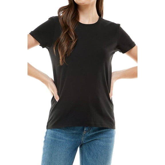 Women's Basic Solid Crew Neck T Shirt, Large, Black