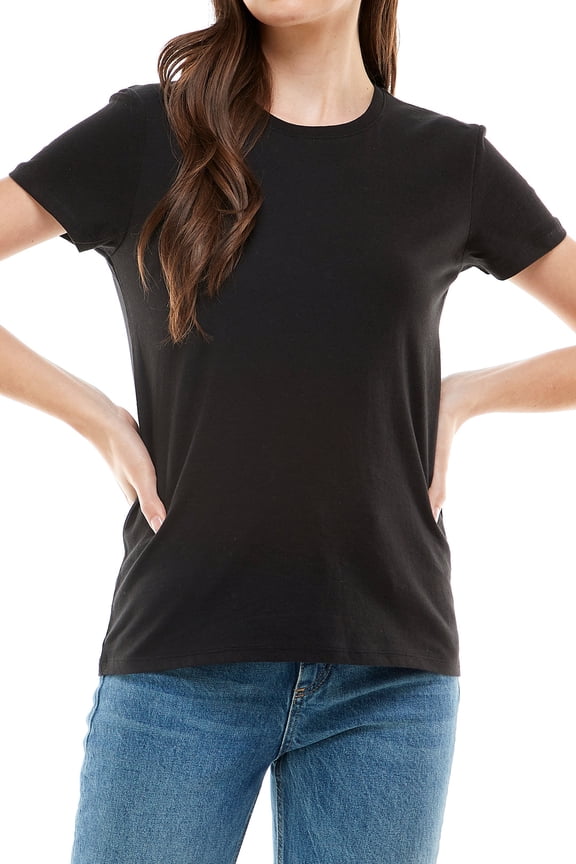 Women's Basic Solid Crew Neck T Shirt, Large, Black