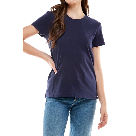 Women's Basic Solid Crew Neck T Shirt, Large, Navy