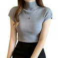 thumbnail image 1 of Women's Basic Solid Half Turtleneck Short Sleeve Slim Fit Ribbed Knit Tee T Shirts, 1 of 7