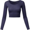 thumbnail image 1 of Women's Basic Solid Stretchable Scoop Neck Long Sleeve Crop Top, 1 of 2