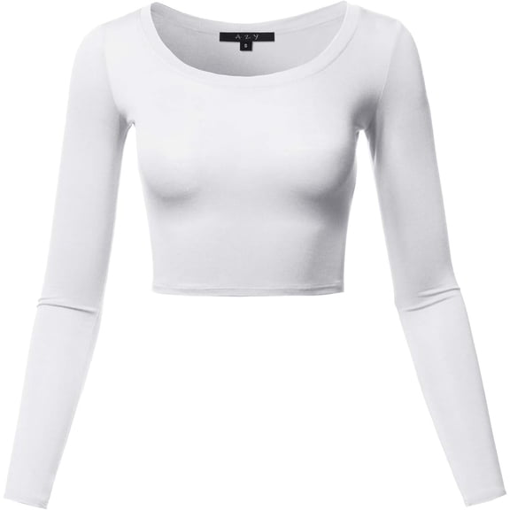 Women's Basic Solid Stretchable Scoop Neck Long Sleeve Crop Top