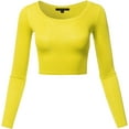 thumbnail image 1 of Women's Basic Solid Stretchable Scoop Neck Long Sleeve Crop Top, 1 of 2