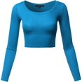 thumbnail image 1 of Women's Basic Solid Stretchable Scoop Neck Long Sleeve Crop Top, 1 of 2