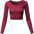 thumbnail image 1 of Women's Basic Solid Stretchable Scoop Neck Long Sleeve Crop Top, 1 of 2