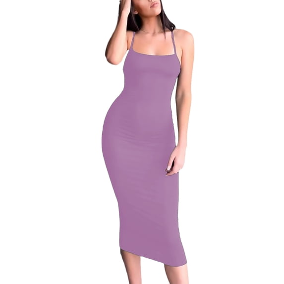Women's Basic Solid Stretchy Bodycon Maxi Cami Dress M